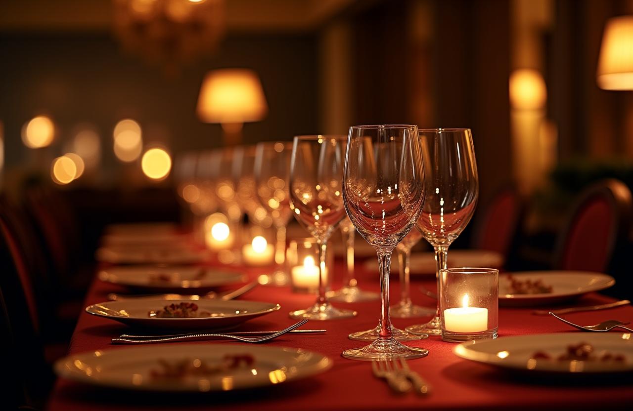 Elegante Essenseinstellung mit feinen Weingläsern